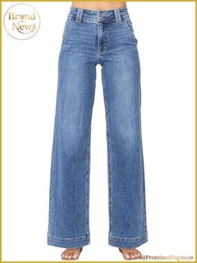 High Waisted Wide Leg Straight Jeans Stretchy Denim Tummy Control